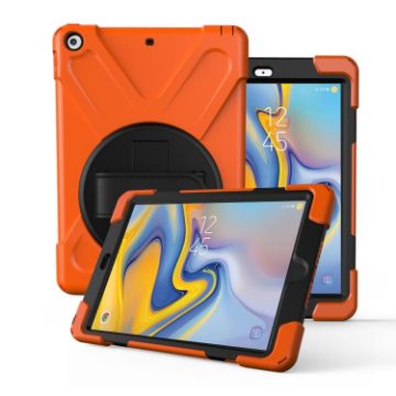Galaxy Tab A 8.0 T387 Case, 360 Rotation, PC + Silicone, Holder, Strap, Orange - 1