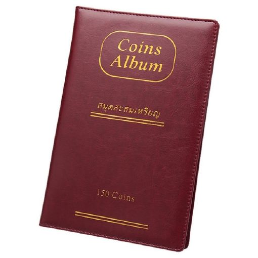 Red PU Leather Coin Collection Album - Holds 150 Coins, Russian Cover - 1
