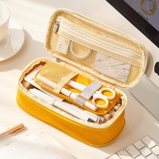 Large Capacity Mesh Pencil Case - Simple Junior High School Stationery Bag - 1