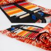 Golden Red Sea Wave Canvas Pencil Case - Large Capacity, 24 Holes - 5
