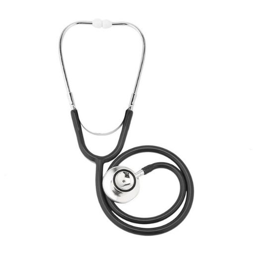 Double-sided Cardiology Stethoscope, Single Tube, Black, Aluminium Chestpiece - 1