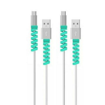 Silicone Data Cable Protective Cover - 4pcs Spiral Style Anti-Break (Blue) - 1