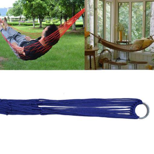 Portable 9 Strand Nylon Mesh Hammock for Camping - Blue - 1