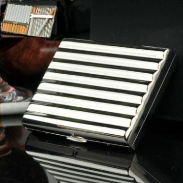 Copper Corrugated Double-Gun Cigarette Case, Holds 16, Silver Finish - 1