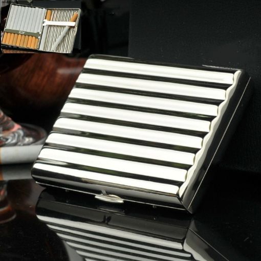 Copper Corrugated Double-Gun Cigarette Case, Holds 16, Silver Finish - 1