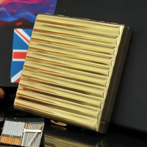Copper Corrugated Double-Gun Cigarette Case, Holds 20, Gold Finish - 1