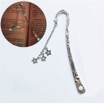 Glowing Luminous Sun Moon Star Metal Bookmark - Ancient Silver Stars - 1