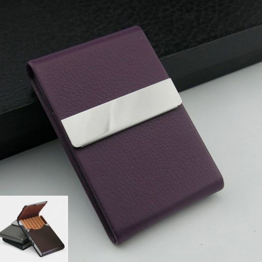 Purple PU Cigarette Pack Business Card Holder Thin Case for Men & Women - 1