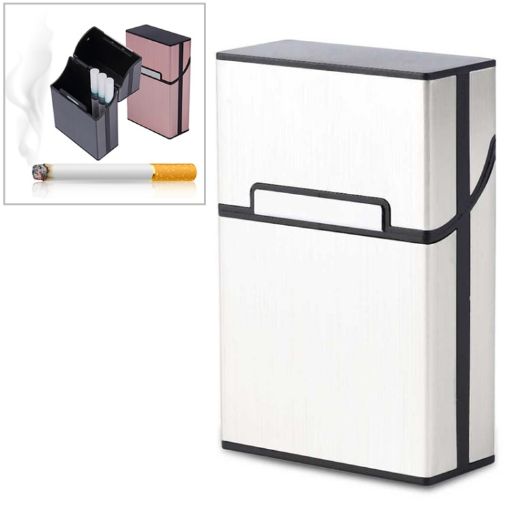 Silver Aluminum Cigar Cigarette Case Tobacco Holder Pocket Box Set - 1