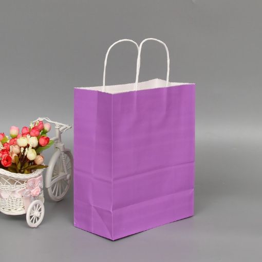 Elegant Purple Kraft Paper Bags with Handles - 10 PCS, 12x15x6cm - 1