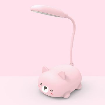 Pink Cartoon Cat LED Reading Lamp - Eye Protection, USB Rechargeable - 1