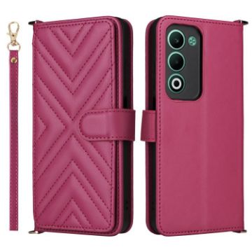 OPPO A5 5G/4G Leather Phone Case with 6 Card Slots & Wrist Strap - Rose Red - 1