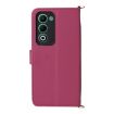 OPPO A5 5G/4G Leather Phone Case with 6 Card Slots & Wrist Strap - Rose Red - 3
