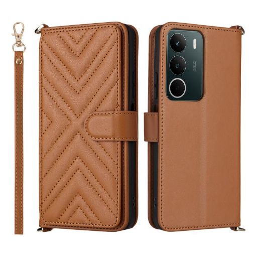 Realme C71 4G Leather Phone Case with 6-Card Slots & Wrist Strap (Brown) - 1