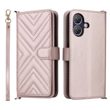 Ulefone Note 21 Pink Leather Phone Case with 6-Card Slots & Wrist Strap - 1