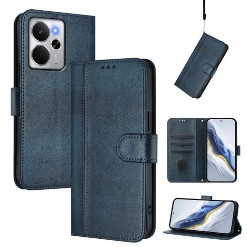 Realme 14 5G/14T 5G Retro Leather Phone Case - Dark Blue - 1