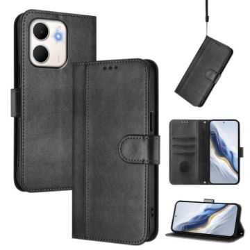 OPPO A5x 5G/4G Retro Leather Phone Case - Black, Global Line Splicing - 1