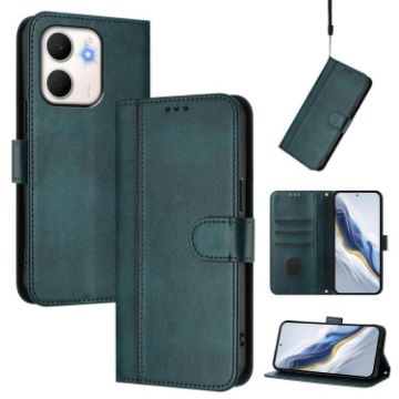 OPPO A5x 5G/4G Retro Leather Phone Case - Dark Green Splicing Buckle - 1