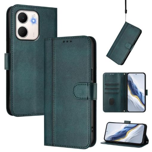 OPPO A5x 5G/4G Retro Leather Phone Case - Dark Green Splicing Buckle - 1