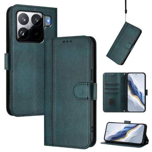 Xiaomi 15S Pro 5G Retro Leather Phone Case, Dark Green, Line Splicing - 1