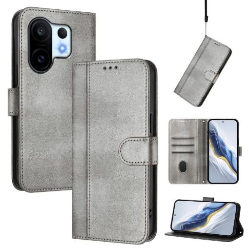Vivo S30 Pro Mini Retro Leather Phone Case, Grey - Line Splicing Buckle - 1
