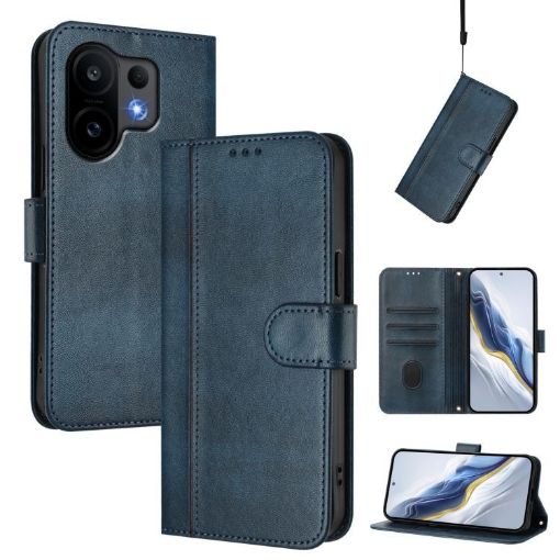 Vivo S30 Retro Leather Phone Case, Dark Blue - Line Splicing Buckle - 1