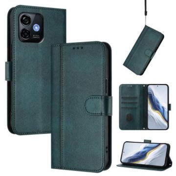 Ulefone Note 16 Pro Retro Leather Phone Case, Dark Green, Line Splicing - 1
