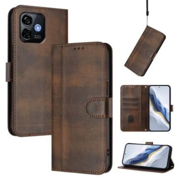 Ulefone Note 16 Pro Retro Leather Phone Case, Brown, Line Splicing Buckle - 1