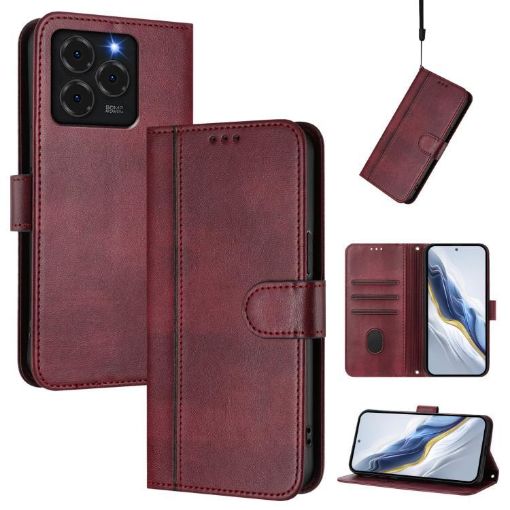 Ulefone Note 20 Pro Retro Leather Phone Case, Wine Red, Line Splicing - 1