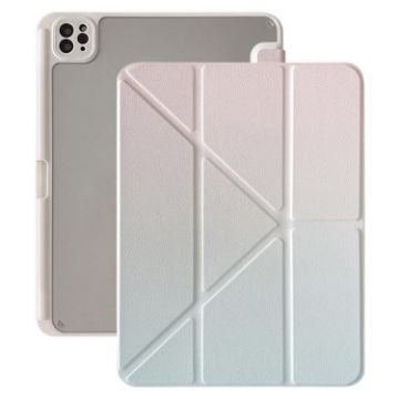 iPad Pro 13 2024 Rainbow Gradient Y-Fold Leather Case (Gradient Pink) - 1