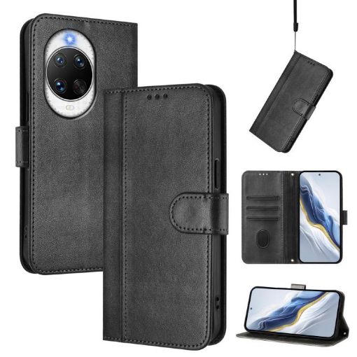 Huawei nova 14 Ultra Retro Leather Phone Case - Black Splicing Buckle - 1