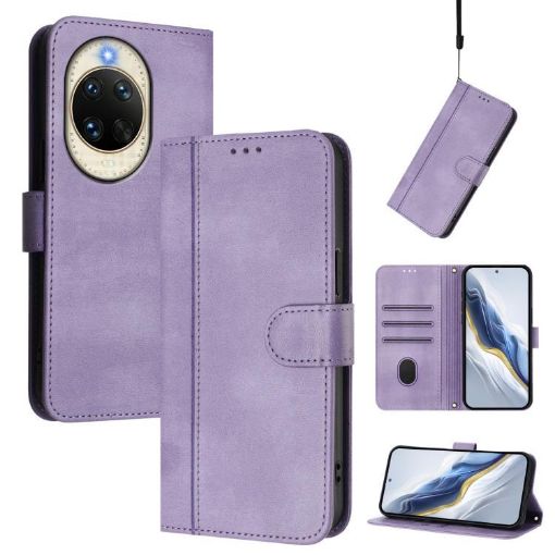 Huawei nova 14 Retro Leather Phone Case, Purple Line Splicing Buckle - 1