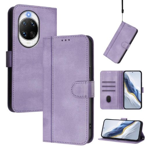 Huawei nova 14 Pro Retro Leather Phone Case, Purple, Line Splicing Buckle - 1