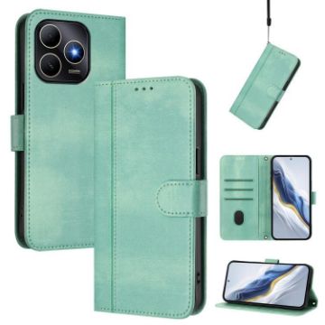 Huawei Enjoy 80s Retro Leather Phone Case, Mint Green, Line Splicing - 1
