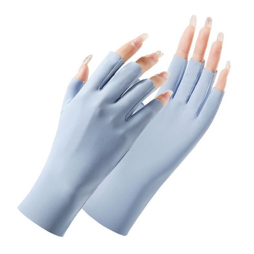 Ladies Half Finger Ice Silk Sunscreen Gloves - Blue, Cent Finger Style - 1