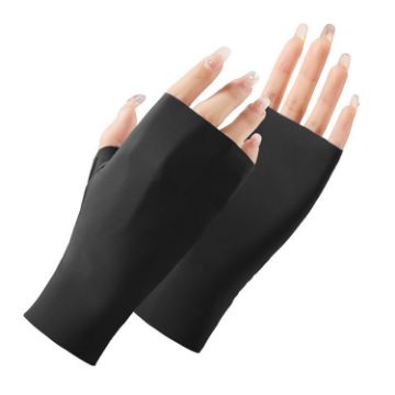 Ladies Half Finger Ice Silk Sunscreen Gloves, Linked Finger (Black) - 1