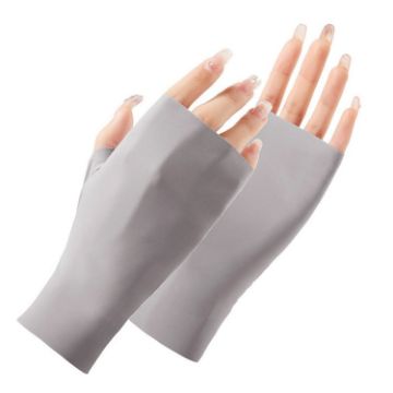 Ladies Half Finger Ice Silk Sunscreen Gloves, Linked Finger, Gray - 1