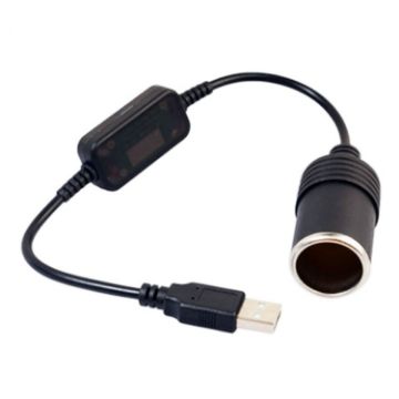 USB to Cigarette Lighter Adapter 5V to 12V Boost Power Cable (Black) - 1