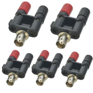 BNC Female to Dual Banana Jack RF Adapter Coaxial Connector 5pcs (Black) - 1