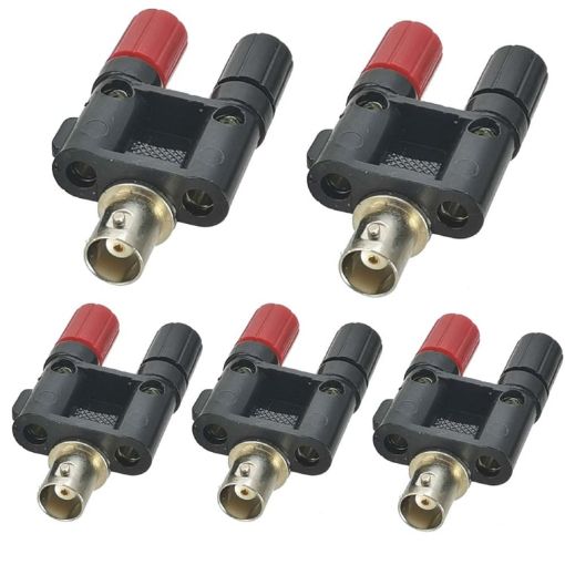 BNC Female to Dual Banana Jack RF Adapter Coaxial Connector 5pcs (Black) - 1