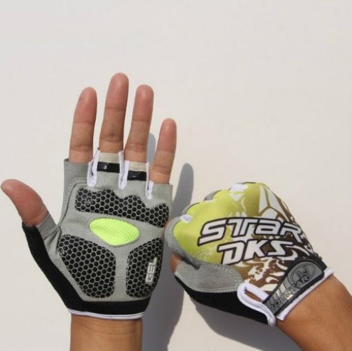 Yellow Cycling Shock Absorbing Anti-Slip Half-Finger Gloves, Size L - 1