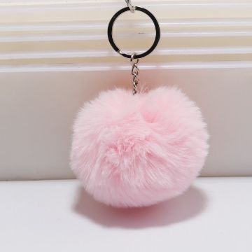 Pink Fur Ball Pompon Keychain - Artificial Rabbit Fur Key Ring for Women - 1