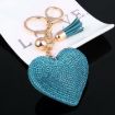 Lake Blue Heart Keychain Leather Tassel Gold Holder Crystal Keyring Gift - 6