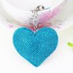 Light Blue Heart Keychain Leather Tassel Gold Key Holder Crystal Charm - 1