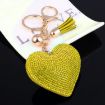 Yellow Heart Keychain Leather Tassel Gold Key Holder Crystal Charm Gift - 6