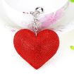 Light Red Heart Keychain Leather Tassel Gold Holder Crystal Keyring Gift - 1