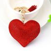 Red Heart Keychain Leather Tassel Gold Key Holder Crystal Keyring Gift - 1