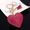 Wine Red Heart Keychain Leather Tassel Gold Holder Crystal Keyring Gift - 6