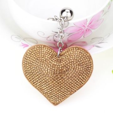 Gold Heart Keychain with Leather Tassel and Crystal Charm Keyring - 1