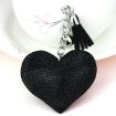 Black Heart Keychain with Leather Tassel and Gold Crystal Keyring Charm - 1